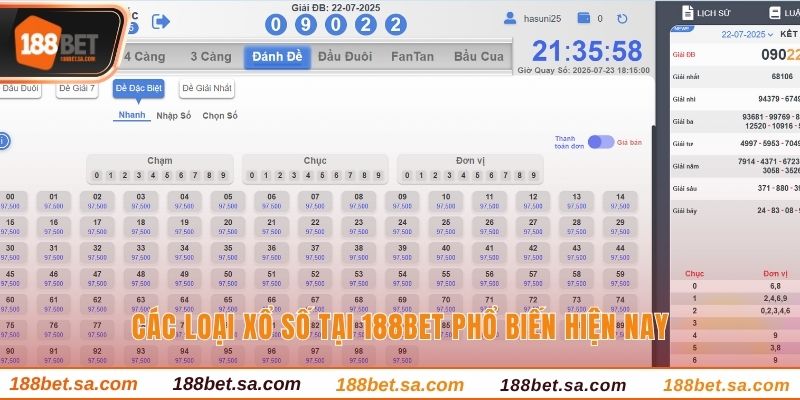 Tại 188BET có đa dạng các loại hình xổ số cho bạn trải nghiệm